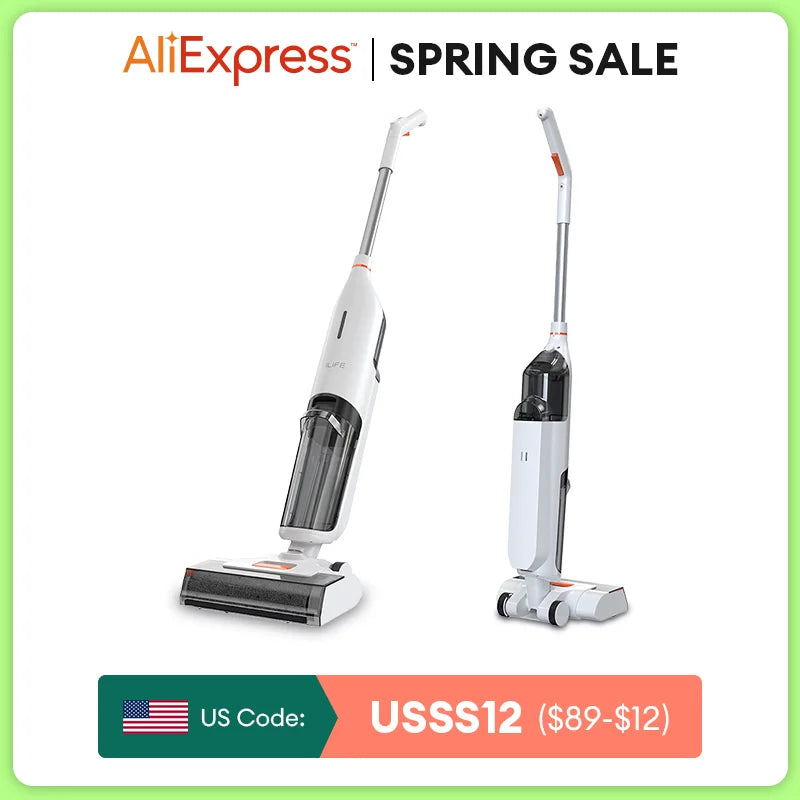 ILIFE W90 Cordless Wet Dry Smart Mop – 5500Pa Suction, Self-Cleaning in 1 Minute, Large Dual Water Tank