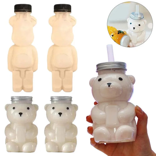 1-10PCS 500ml Cartoon Bear Portable Bottles – Cute Transparent Drink Containers for Bubble Tea, Juice & Party Supplies