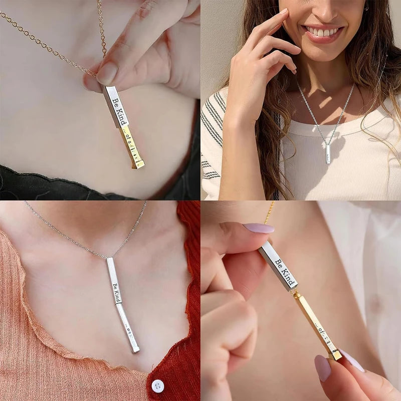Be Kind of A B Necklaces for Women - Hidden Message, Friendship Jewelry Gift for Best Friends, Sorority Sisters, Square Tube Pendant