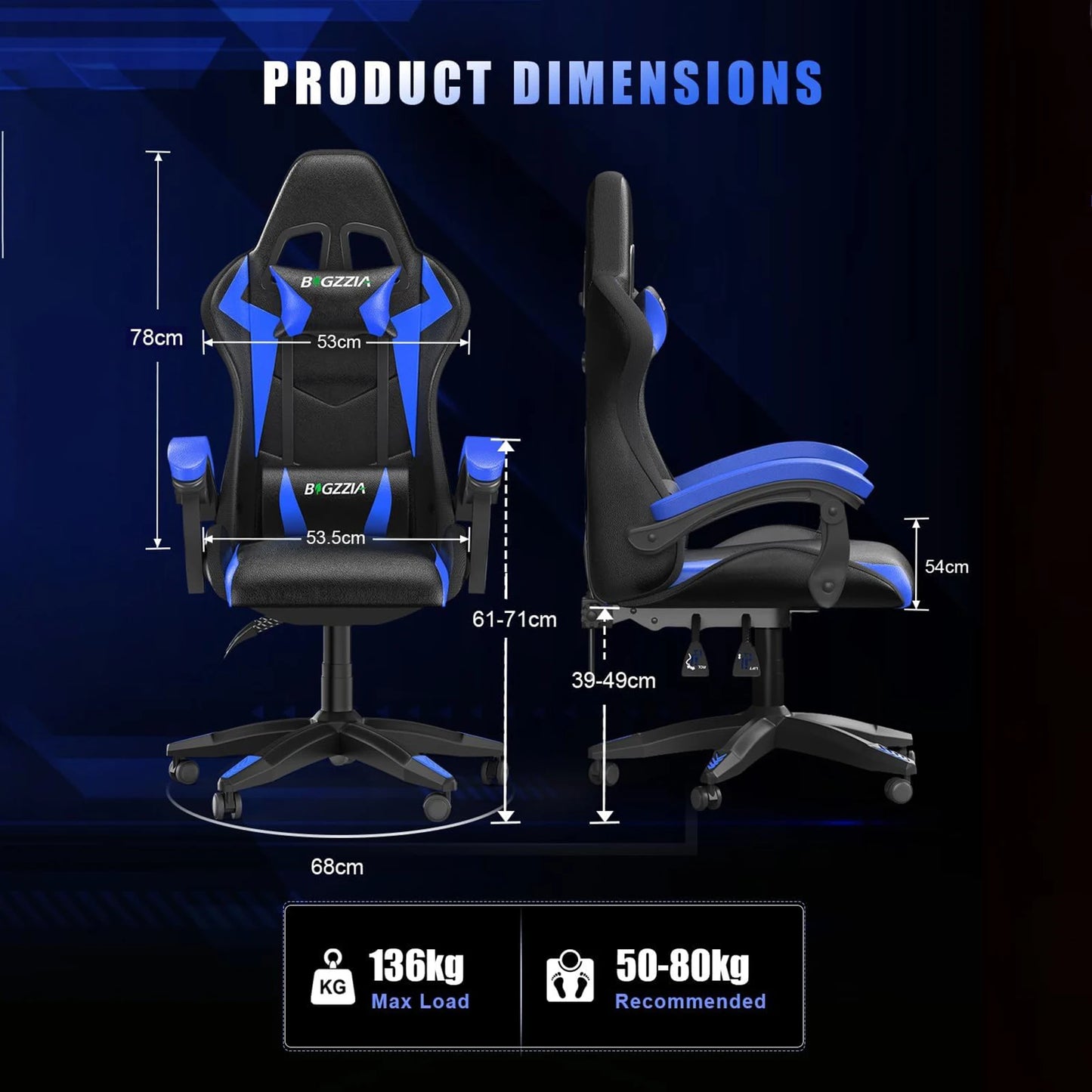 RGB Gaming Chair with LED Lights – Ergonomic PU Leather High Back Reclining Office Chair with Headrest