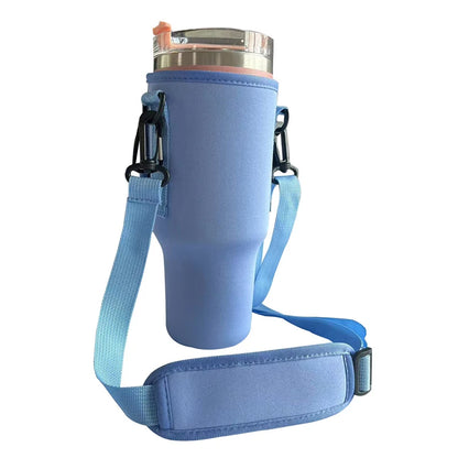 Water Bottle Carrier Bag — Adjustable Shoulder Strap Holder for 40oz Tumbler with Handle