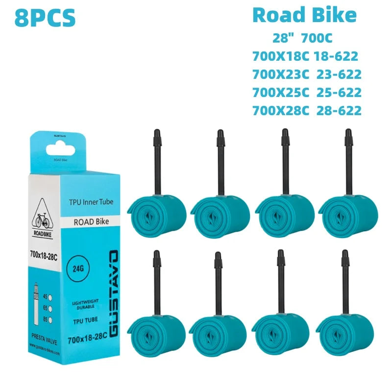 GUSTAVO Ultralight TPU Road Bike Inner Tube – 700x18-28C with 45/65/85mm Valve, 24g