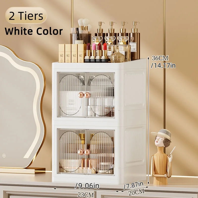 Foldable Desktop Makeup Organizer — Multi-Layer Large Capacity Storage for Cosmetics, Toiletries & Books