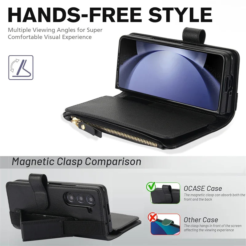 Leather Wristband Wallet Case for Samsung Galaxy Z Fold 3/4/5/6 – Shock Resistant Protective Cover