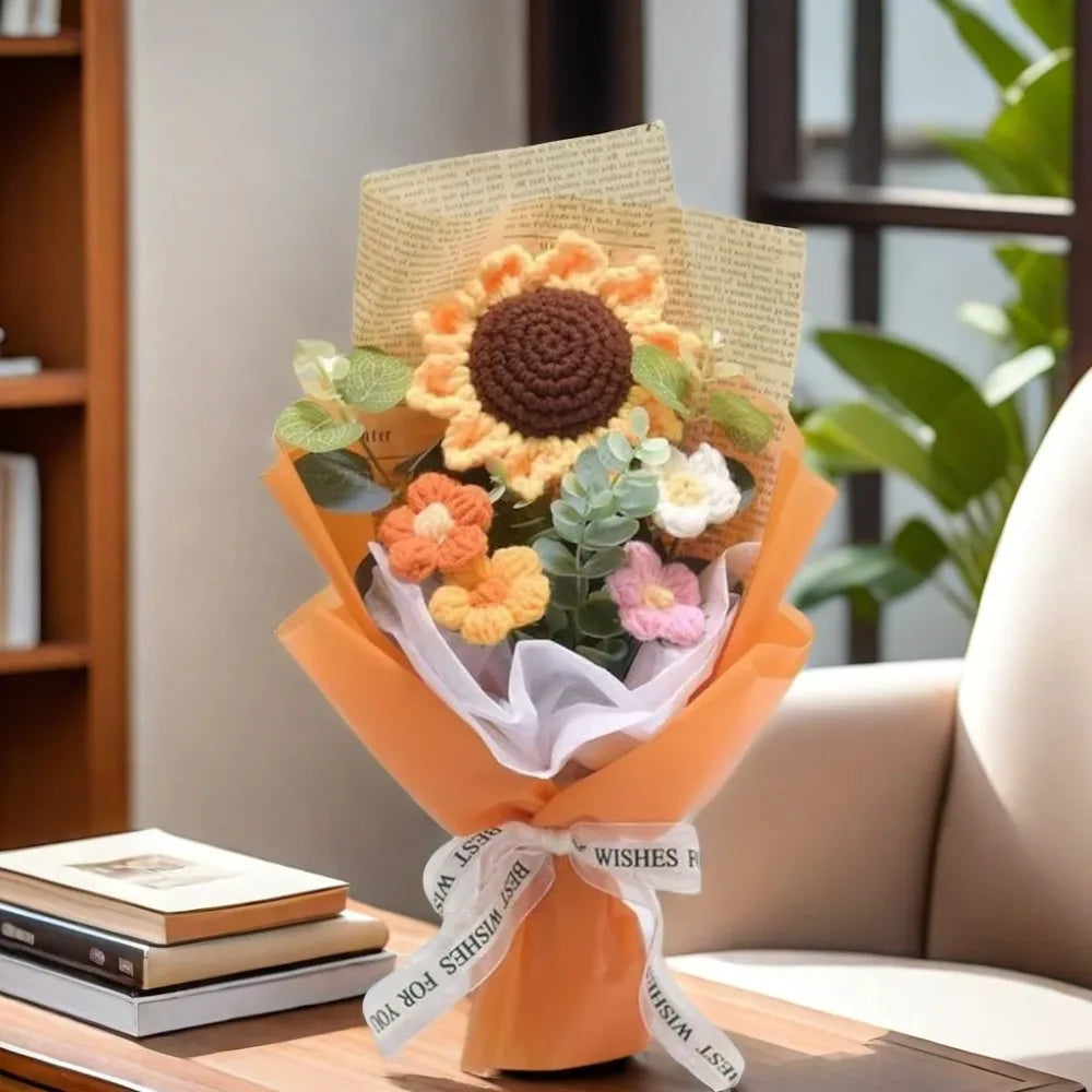 Handmade Artificial Flower Crochet Bouquet – Sunflower & Daisy Eternal Flowers, Anniversary, Mother’s Day & Birthday Gift