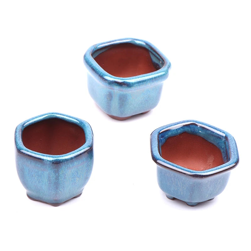 Mini Chinese Style Ceramic Bonsai Pot – Breathable Succulent Planter with Drainage Holes for Home
