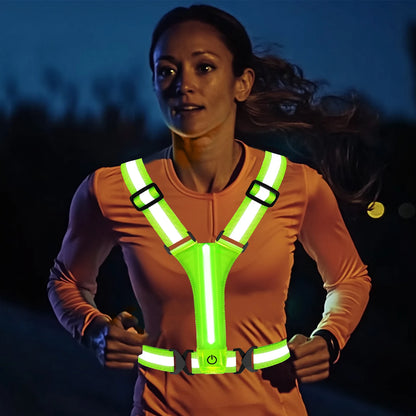 LED Running Vest – USB Rechargeable Reflective Glowing Straps for High Visibility Night Running & Cycling, Elastic Safety Band
