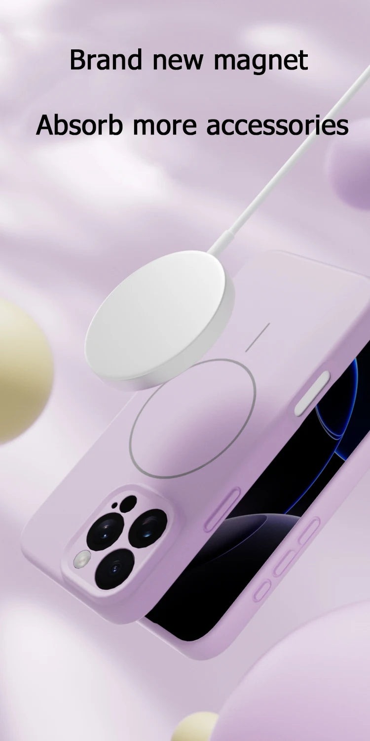 Original Liquid Soft Silicone MagSafe Case — Magnetic Wireless Charging Cover for iPhone 11–16 Pro/Max/Plus