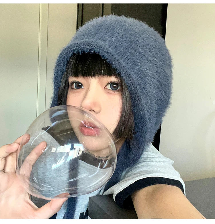 Y2K Cute Beanie Hat – Warm Japanese Knit for Autumn & Winter, Ear Protection, Tie Pullover Cap for Men & Women