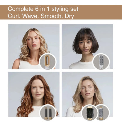 6-in-1 Hair Dryer Brush – Detachable Curler & Straightening Comb with Heat Control for Smooth Hair Styling