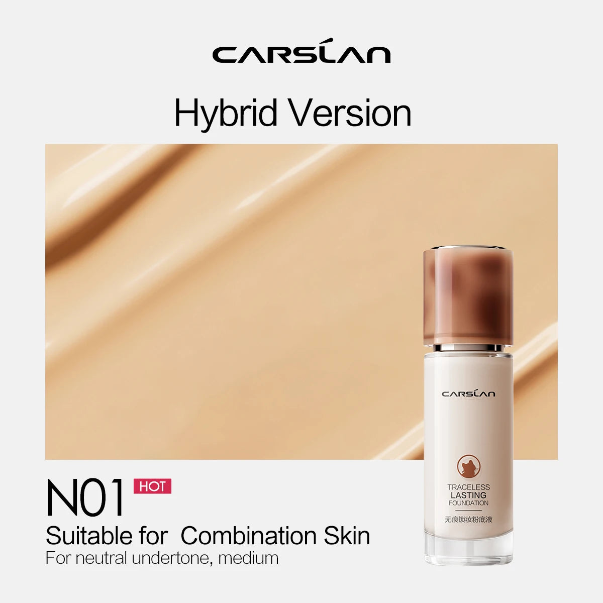 CARSLAN Long-Lasting Moisture Matte Liquid Foundation – Full Coverage Concealer, Whitening & Oil Control Face Base Makeup