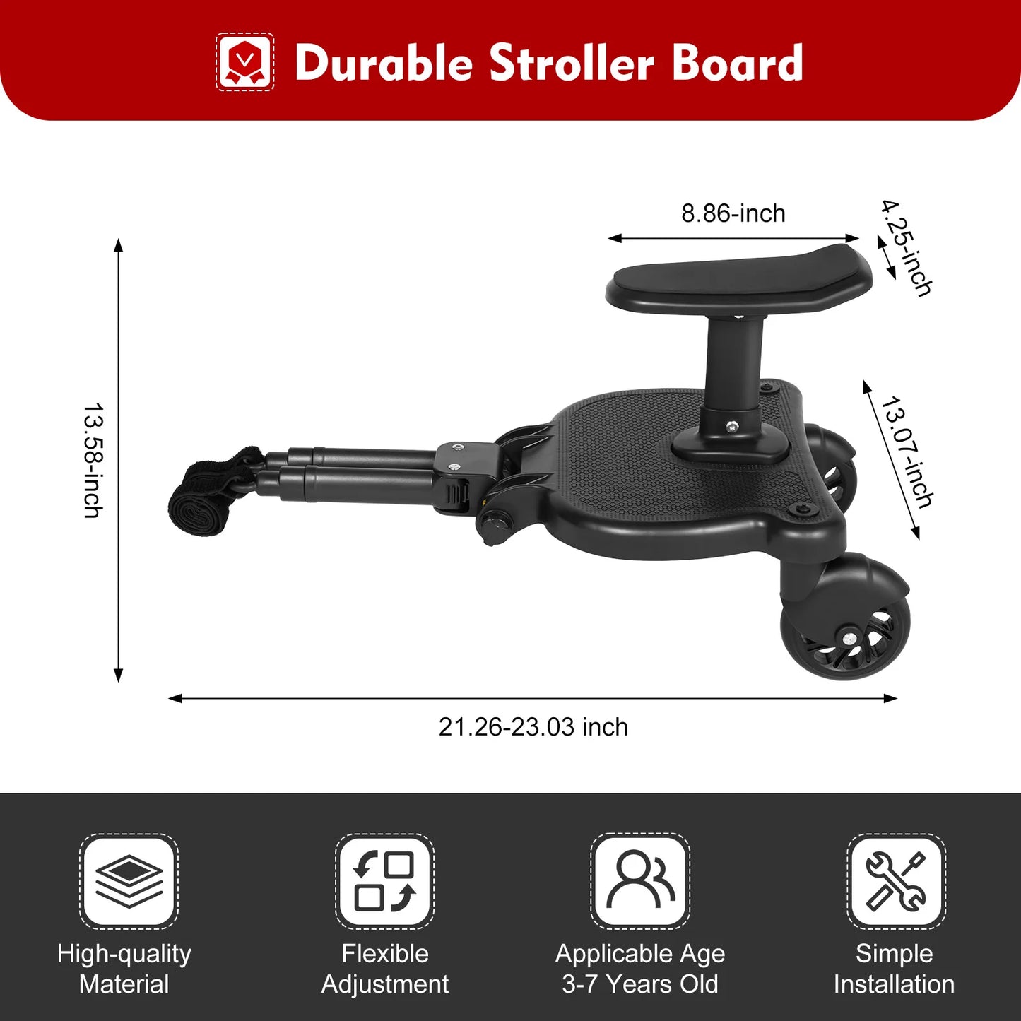 2-in-1 Universal Stroller Buggy Board with Detachable Seat – Pram Pedal Adapter for Kids, 25kg Load Capacity