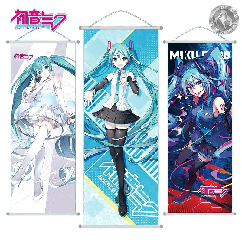 Bandai Hatsune Miku 2D Peach Skin Scroll Poster — Anime Wall Hanging Painting, Peripheral Decoration 25×70cm