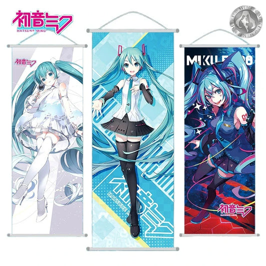 Bandai Hatsune Miku 2D Peach Skin Scroll Poster — Anime Wall Hanging Painting, Peripheral Decoration 25×70cm