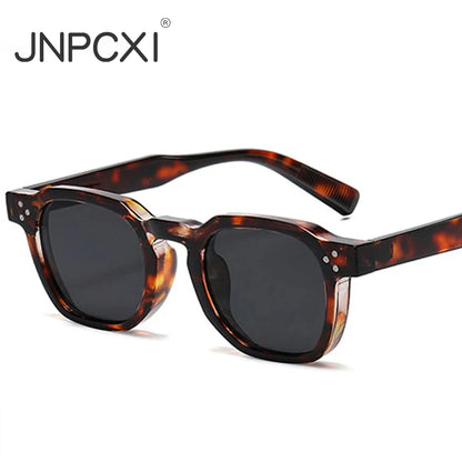 JNPCXI Vintage Rivet Oval Sunglasses – Fashion Leopard Frame Luxury Eyewear for Men & Women, Anti Blue Light Glasses