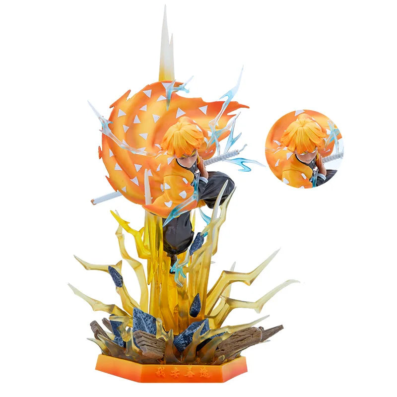 35cm Demon Slayer Zenitsu Figure – Double-Head LED PVC Anime Statue, Action Figurine for Decoration & Xmas Gift