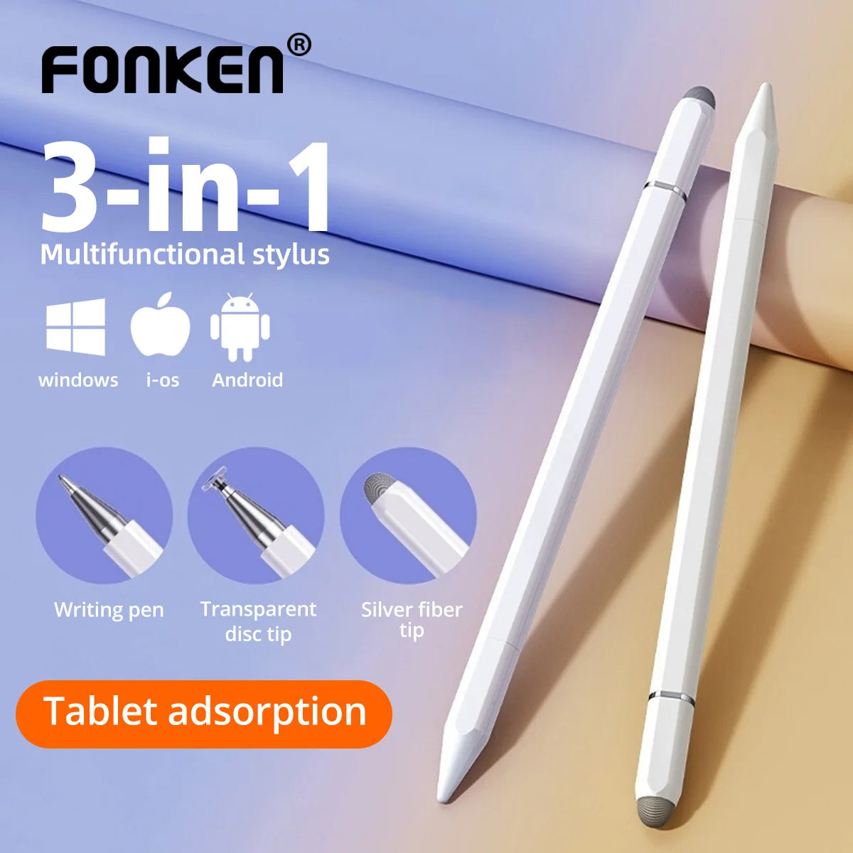Fonken 3 in 1 Universal Stylus Pen - Magnetic Adsorption, Capacitive for iPhone, Huawei, Android Touch Screens and Tablets