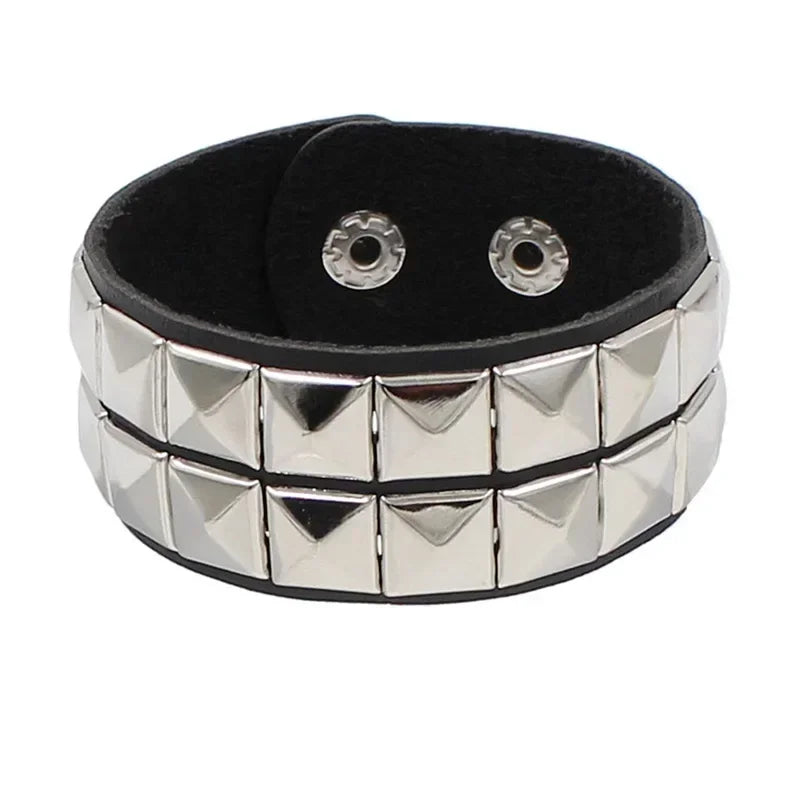 New Punk Fashion Black Leather Cuff Bracelet for Men & Women - Rivets Stud Charm Wristband Bangle, Gothic Jewelry 2024