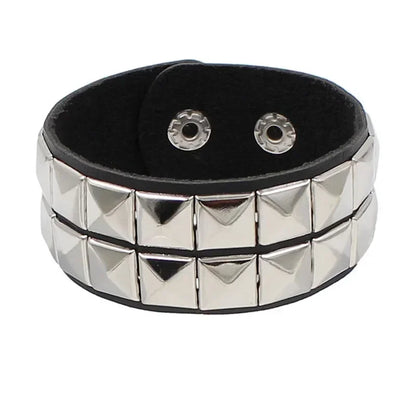 New Punk Fashion Black Leather Cuff Bracelet for Men & Women - Rivets Stud Charm Wristband Bangle, Gothic Jewelry 2024