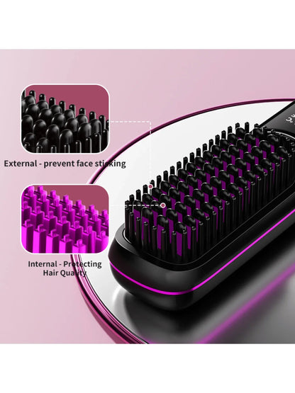 Wireless Negative Ion Hair Straightening Comb – Portable Straightener & Curling Tool