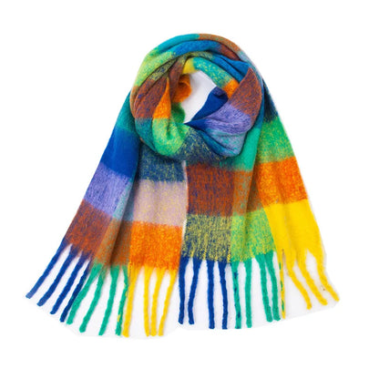 2025 Women's Winter Thick Cashmere Scarf – Warm Pashmina Shawl with Rainbow Tassels & Wraps