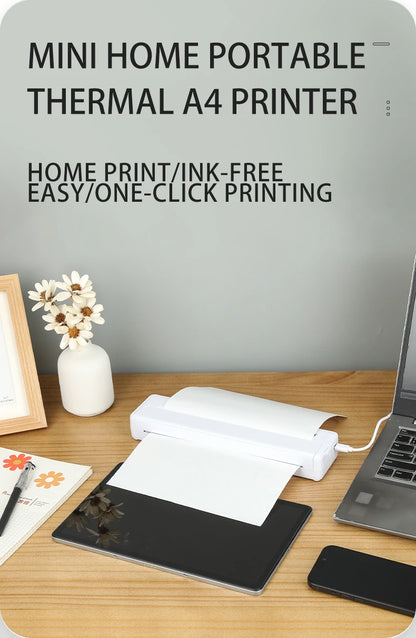 A4 Portable Thermal Printer - Lightweight & Compact Wireless Mobile Printer for Travel, Vehicles, and Office Use