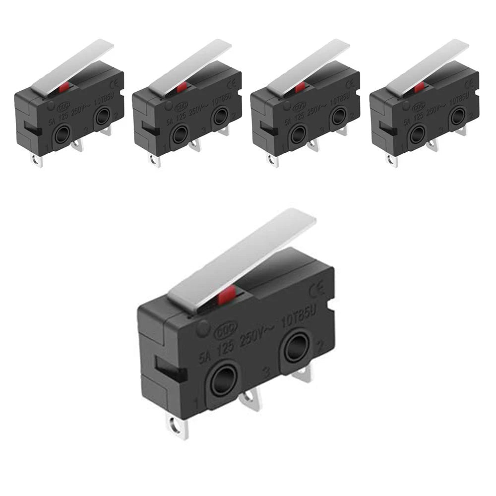 5Pcs Mini Micro Limit Switch - 5A 125/250V AC SPDT with Short Lever Arm & Snap Action Button