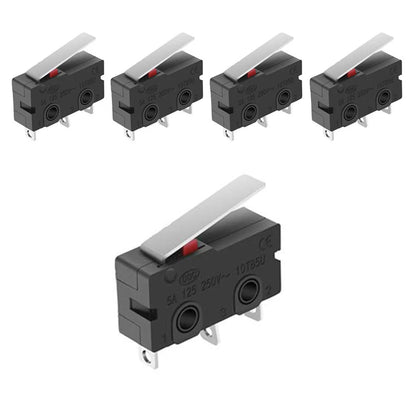 5Pcs Mini Micro Limit Switch - 5A 125/250V AC SPDT with Short Lever Arm & Snap Action Button