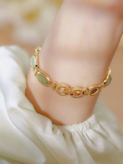 UTHAI Women's Luxury Watch – Retro Bracelet with Dongling Stone & Hotan Jade, Waterproof, Gift Chain Watch