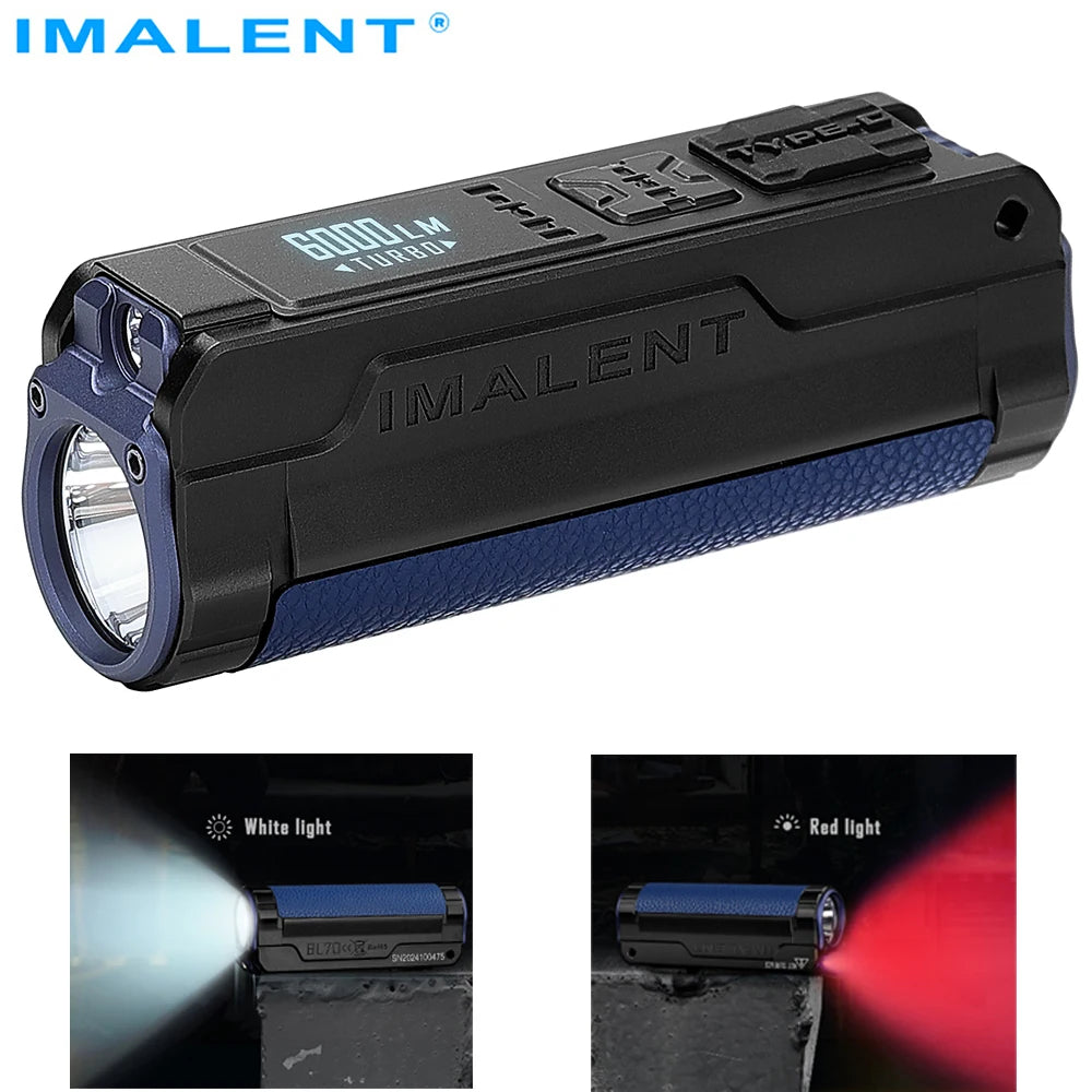 IMALENT BL70 EDC Flashlight – 6000 Lumens Cree XHP70 HI LED, Type-C Rechargeable Dual Light Source for Camping & Work