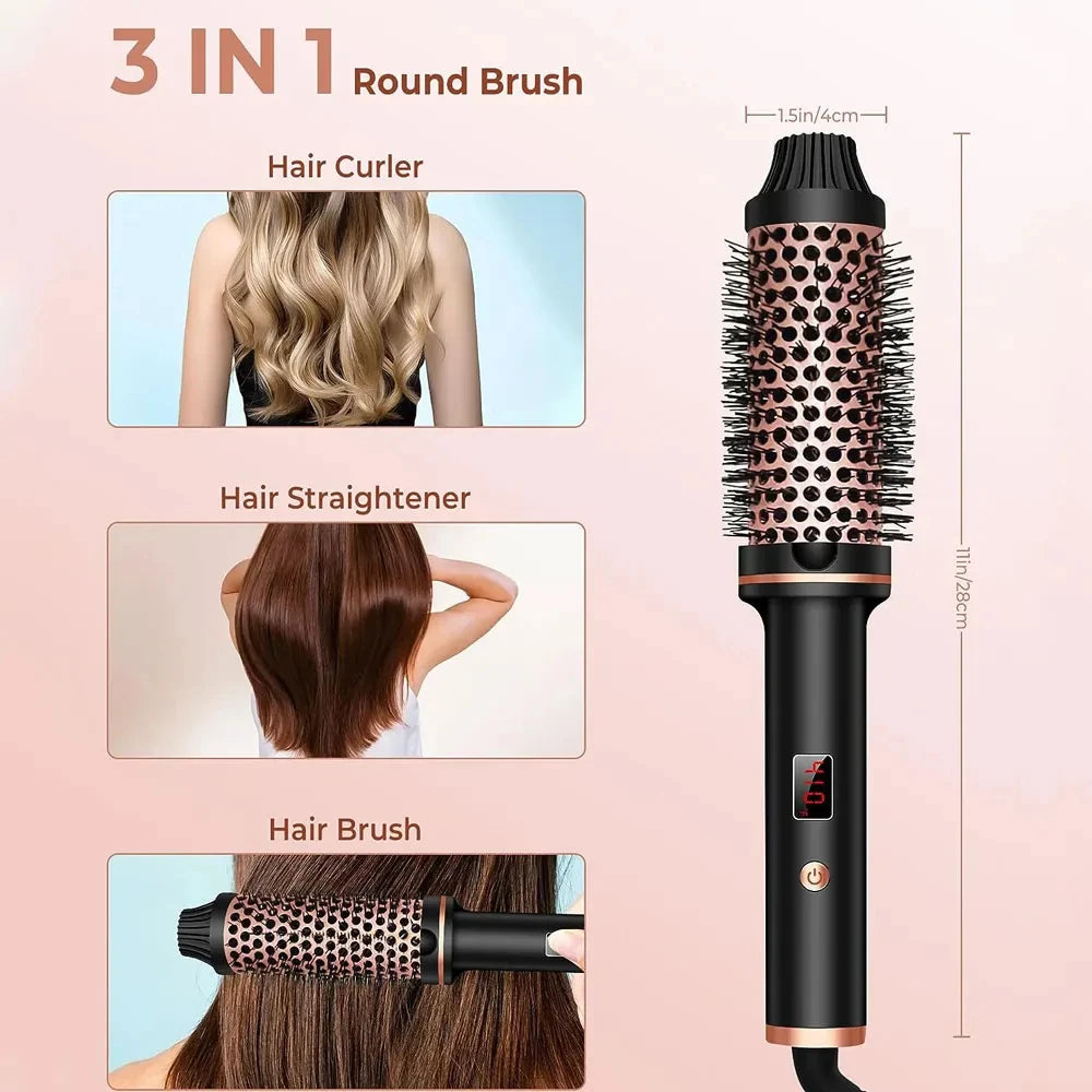 3-in-1 Ionic Hair Curler & Straightener – Professional Heated Styling Brush, Anti-Scald Thermal Curling Wand