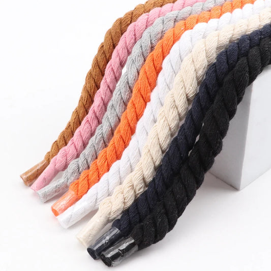Round 10mm Cotton Rope Shoelaces - Hand-Woven, Three-Strand, Solid Color, Bold Twist - Universal Decorative Shoe Laces