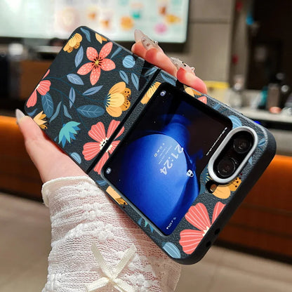 Floral Leather Texture Soft TPU Case for Samsung Galaxy Z Flip 6/5/4/3 5G – Stylish Folding Phone Cover