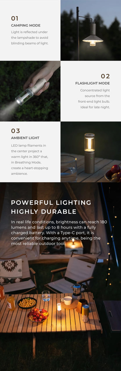 HOTO Rechargeable Camping Light – Waterproof Flashlight & Lantern with 3 Modes, Mini Outdoor Hanging Tent Lamp