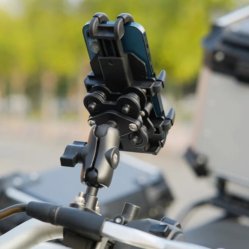 Secure Ride Companion: Motorcycle Electric Bike Mobile Phone Holder - Aluminum Handlebar Bracket with Shock Absorber, GPS Mount