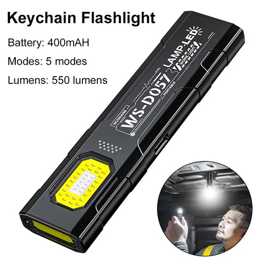 Rechargeable 550LM LED Keychain Flashlight — Mini Pocket Torch Lantern with Magnet for Emergency & Work