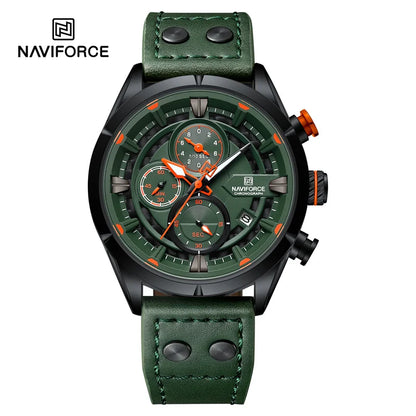 NAVIFORCE Men's Casual Watch – Luxury Waterproof Chronograph Quartz Wristwatch with Genuine Leather Strap