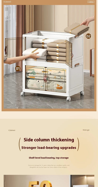 3/4/5 Layers Folding Cabinet Closet Organizer – Stackable Storage Box with Wheels, Large Capacity for Living Room Sundries