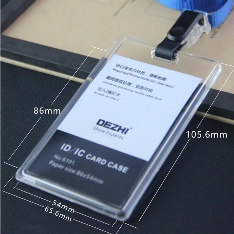 Transparent Acrylic ID Card Holder Keychain - Plastic Business Badge Holder with Lanyard and Clip Organizer for Office Supplies