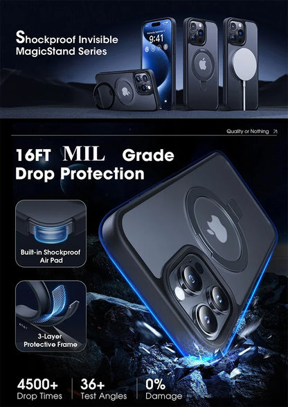 Matte Magnetic iPhone Case with Ring Stand | Translucent Cover for iPhone 11–16 Pro Max, Plus, and Mini