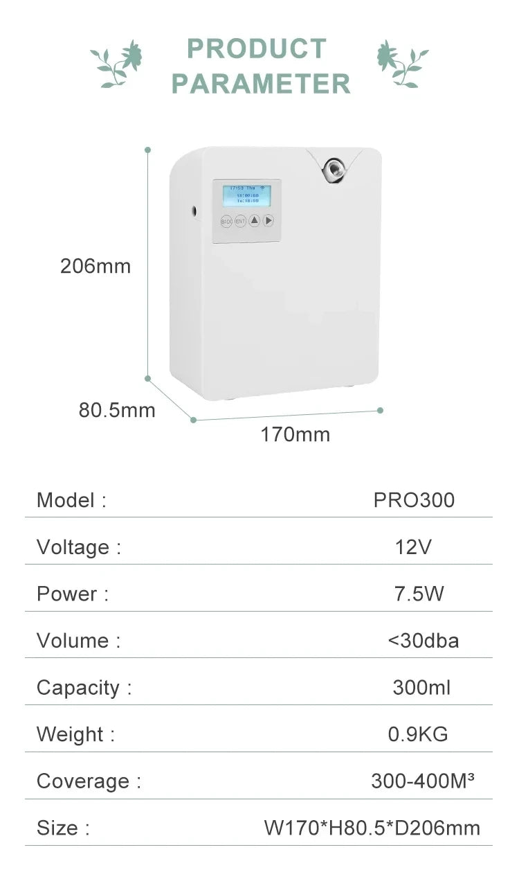 Waterless Fragrance Diffuser – 300ml WIFI-Controlled Air Freshener with Timer | Smell Distributor for Home & Hotel