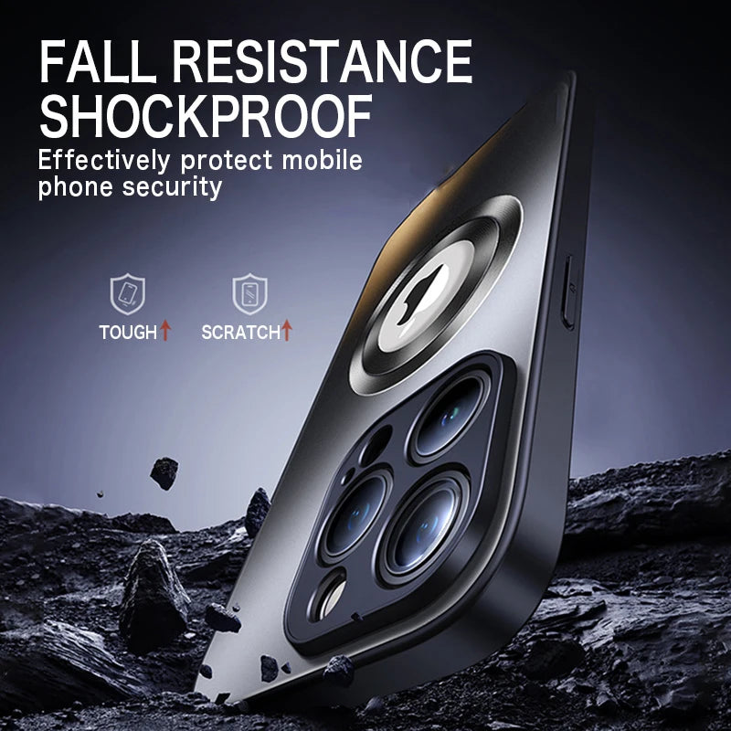 Tempered Glass Matte MagSafe Case — Shockproof Magnetic Wireless Charging Cover for iPhone 14–16 Pro Max