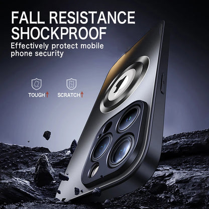 Tempered Glass Matte MagSafe Case — Shockproof Magnetic Wireless Charging Cover for iPhone 14–16 Pro Max