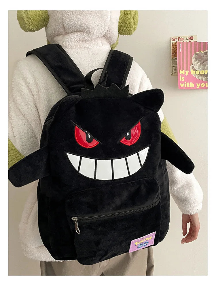 Pokemon Gengar & Pikachu Plush Backpack – Cute Kawaii Cartoon Bag, Large Storage for Anime Lovers & Couple Gifts