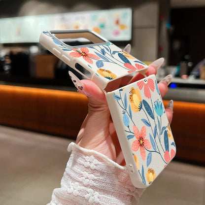 Floral Leather Texture Soft TPU Case for Samsung Galaxy Z Flip 6/5/4/3 5G – Stylish Folding Phone Cover