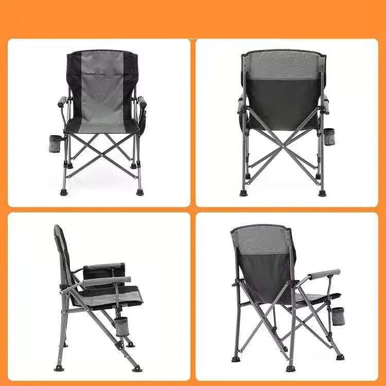 Outdoor Folding Fishing Chair – Large Camping Chair with Backrest, Armrests & Cup Holder