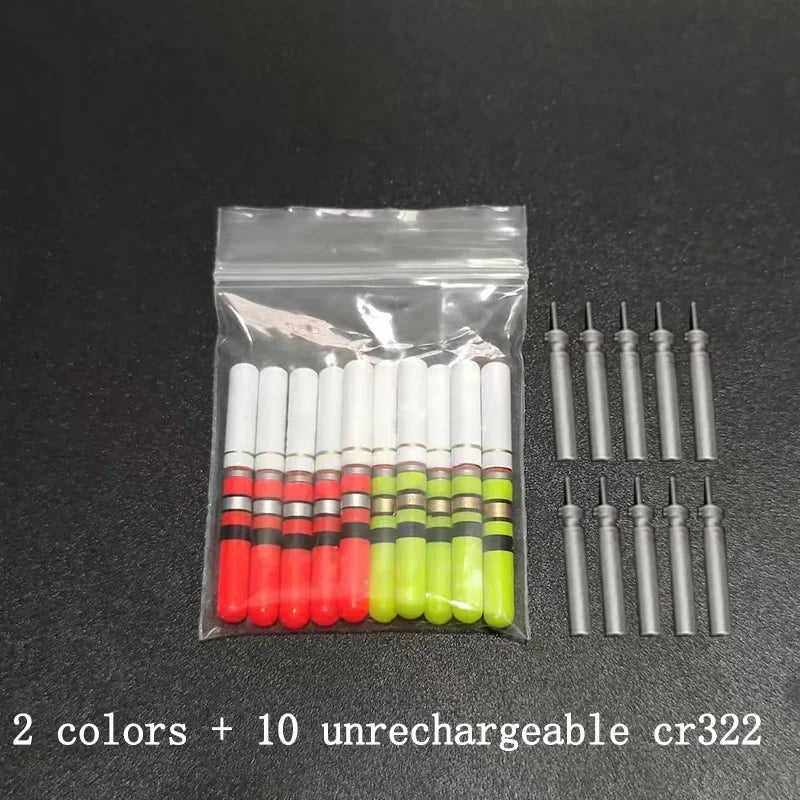 Green & Red LED Lightsticks 10pcs — Luminous Night Fishing Accessory with CR322 Battery