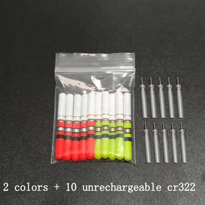 Green & Red LED Lightsticks 10pcs — Luminous Night Fishing Accessory with CR322 Battery