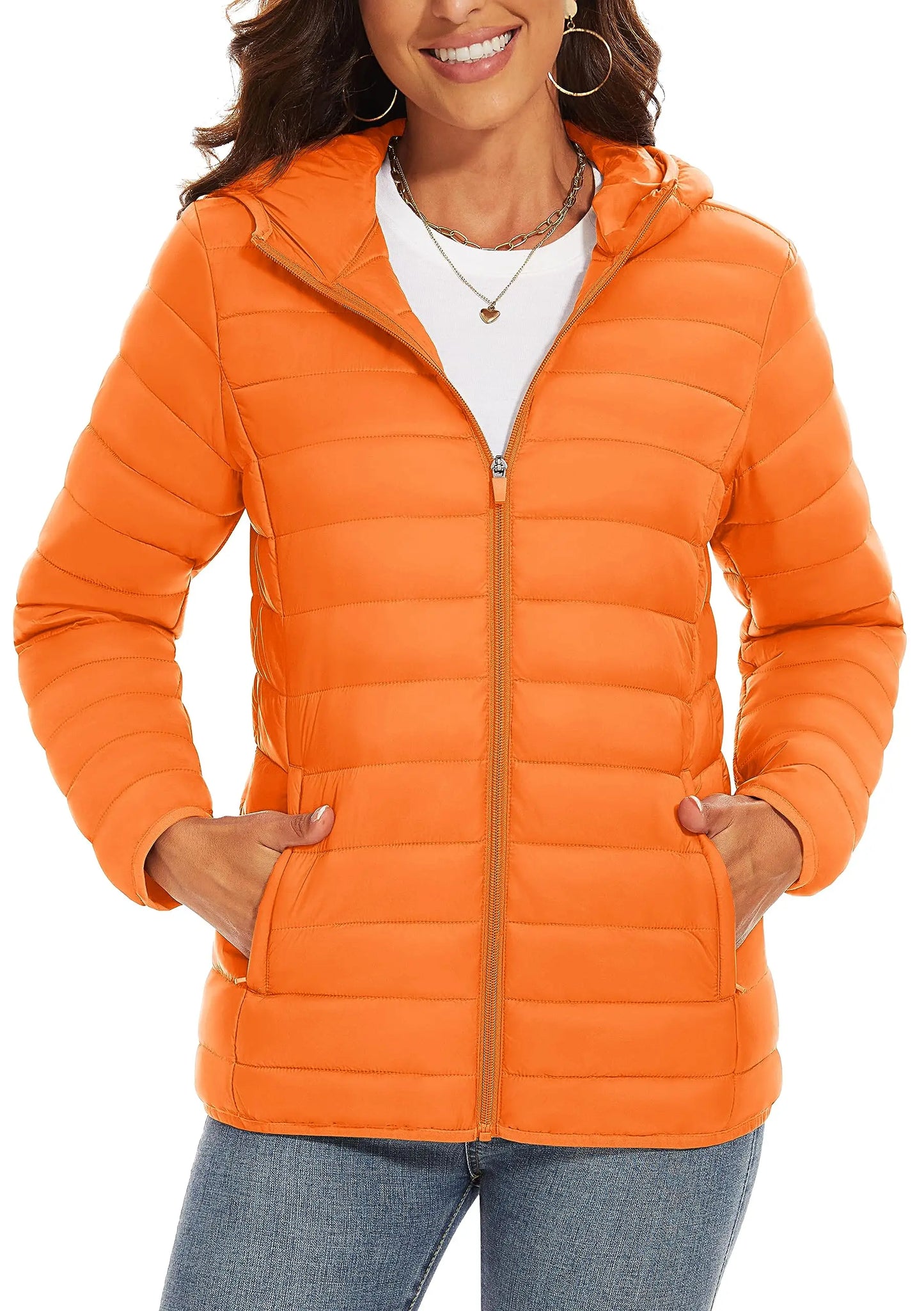 TACVASEN Women's Hooded Puffer Jacket – Full Zip Quilted Winter Coat, Lightweight Windbreaker Outerwear