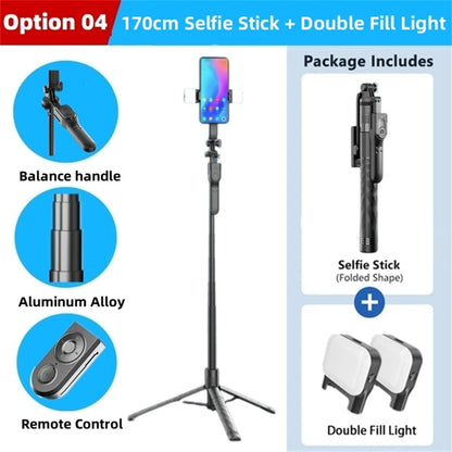FANGTUOSI 1750mm Wireless Selfie Stick Tripod – Foldable Monopod with LED Light for Smartphones, Steady Live Shooting